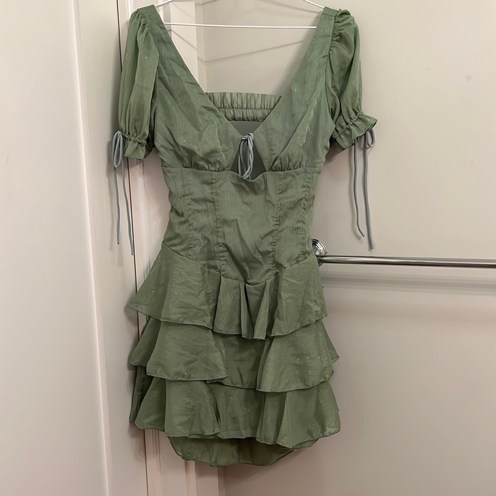 Lucy in the Sky- Ivy Ruffle Corset Dress in Green